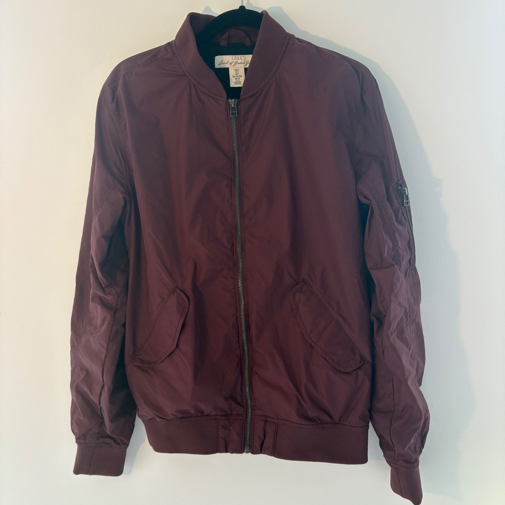 H&M L.O.G.G. Bomber Jacket Full Zip w Pockets Burgundy Men's Small
